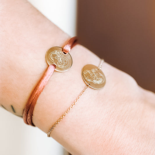 Birth Lines Satin Bracelet Coin - 14 kt gold