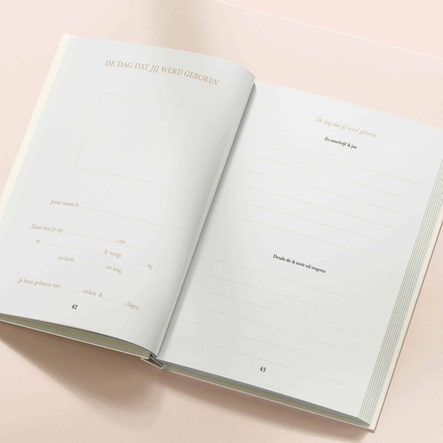 Open pagina van Nu jij hier niet meer bent sterrenkindje invulboek met invulruimte voor de dag dat jij werd geboren en persoonlijke herinneringen