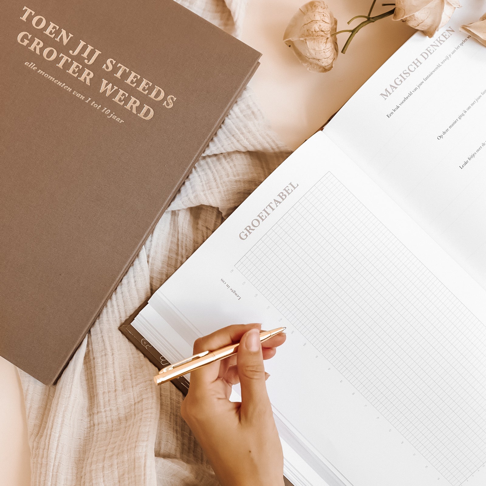 Toen jij steeds groter werd opgroei invulboek met groeitabel pagina om lengte en groei bij te houden