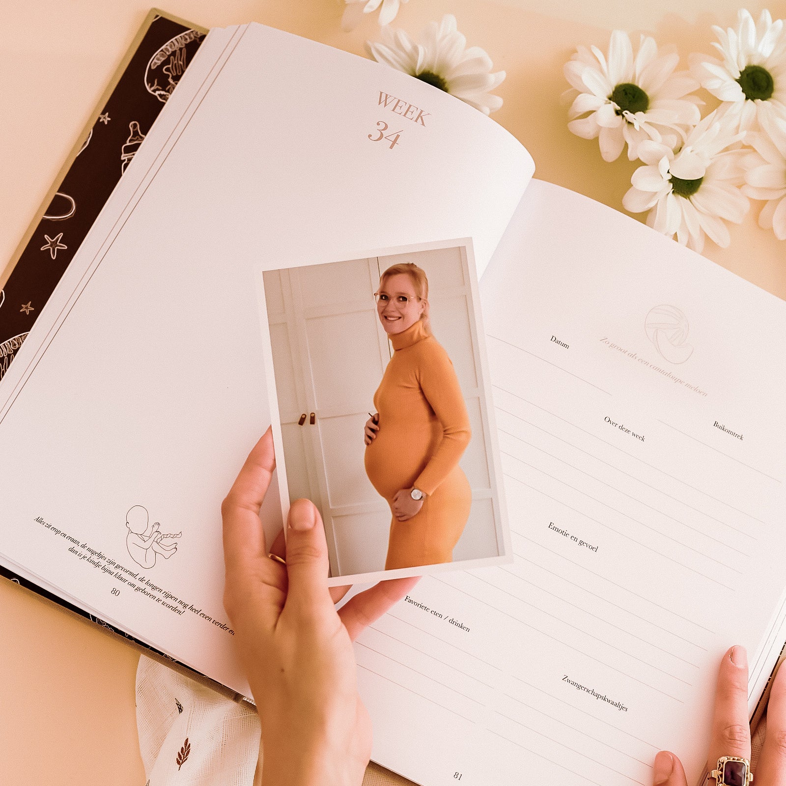 zwangerschaps update pagina met buikfoto in zwangerschaps en baby eerste jaar invulboek