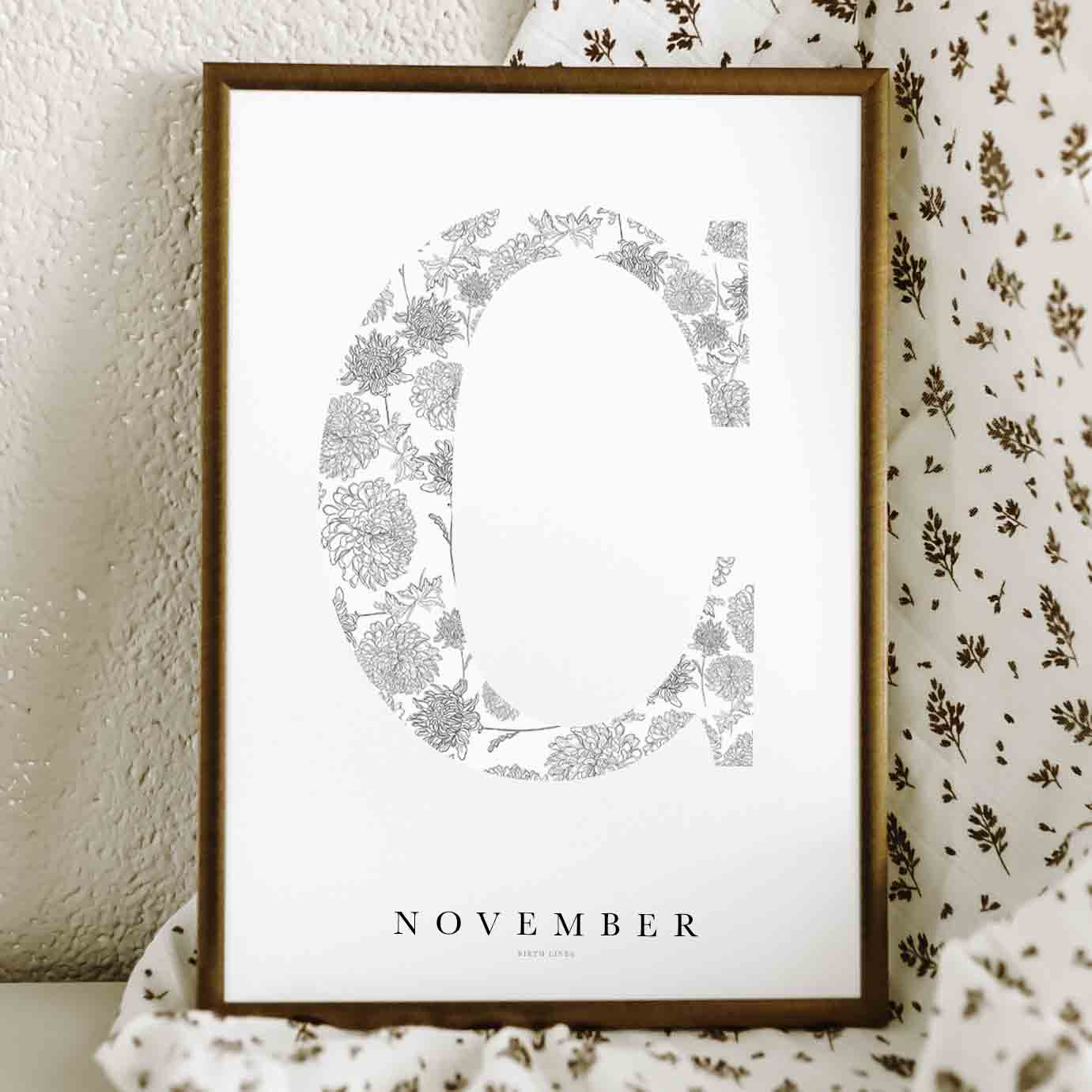 Birth Flower Letter Poster November