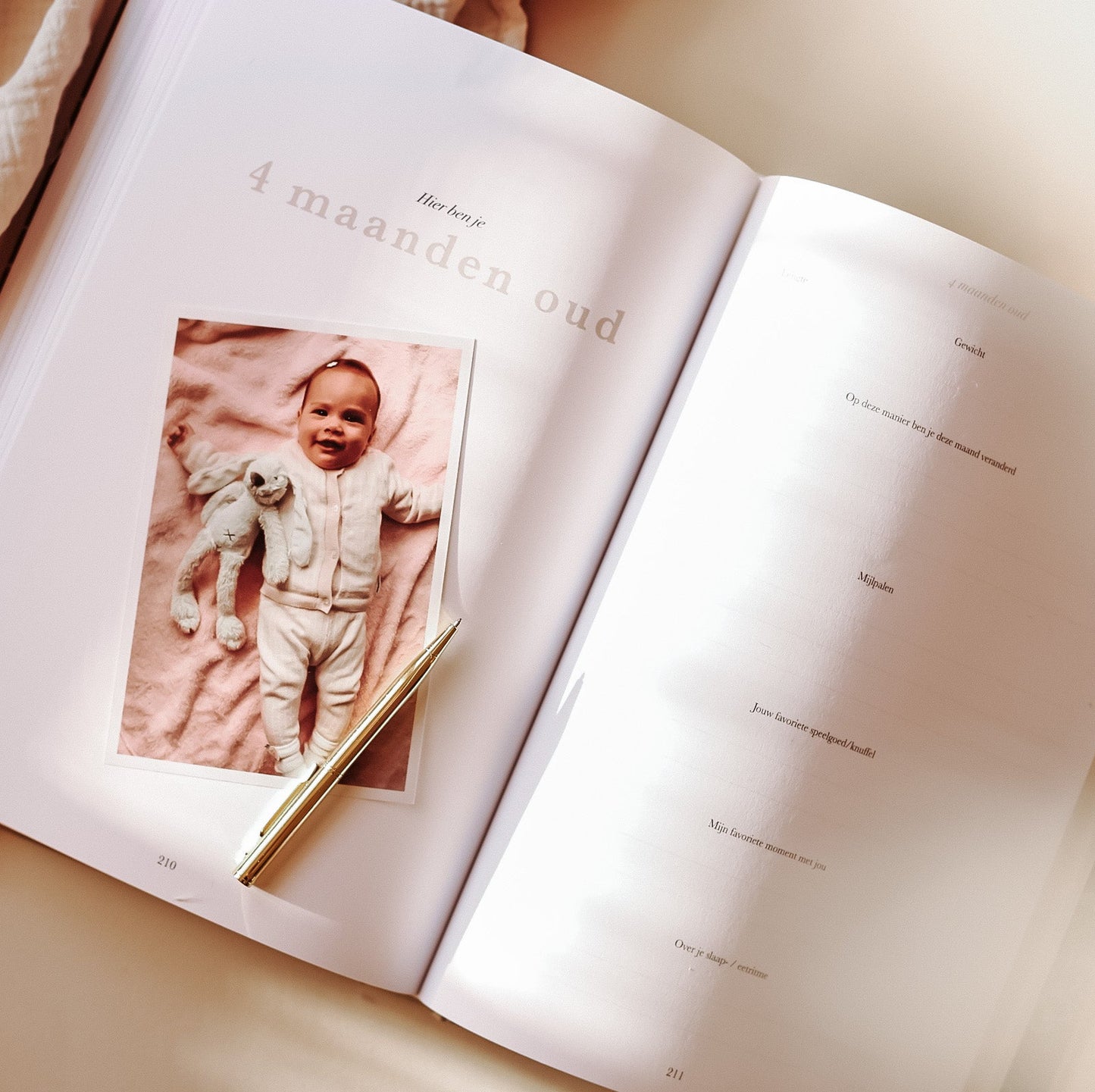 baby vier maanden oud pagina in zwangerschaps en baby eerste jaar invulboek met ruimte voor mijlpalen