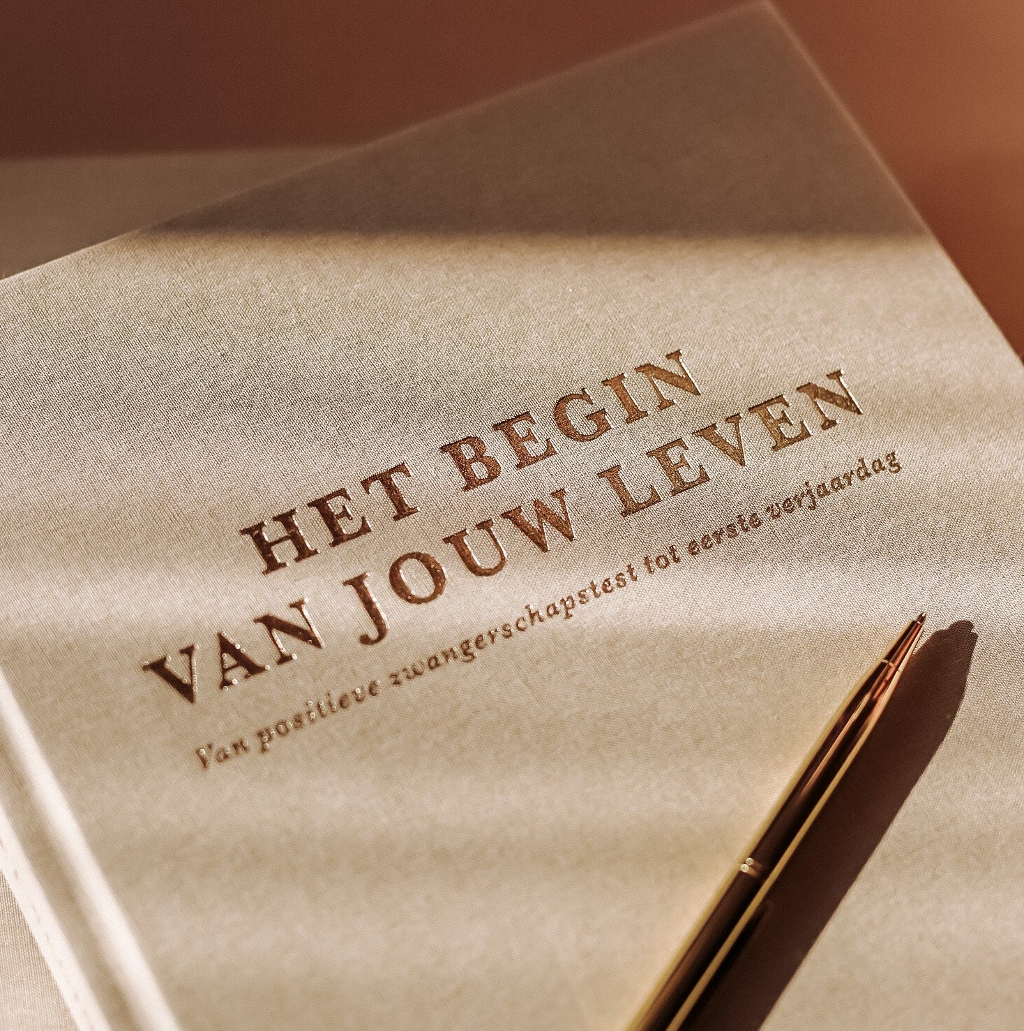 Het begin van jouw leven zwangerschaps en baby eerste jaar invulboek linnen kaft met goudfolie titel